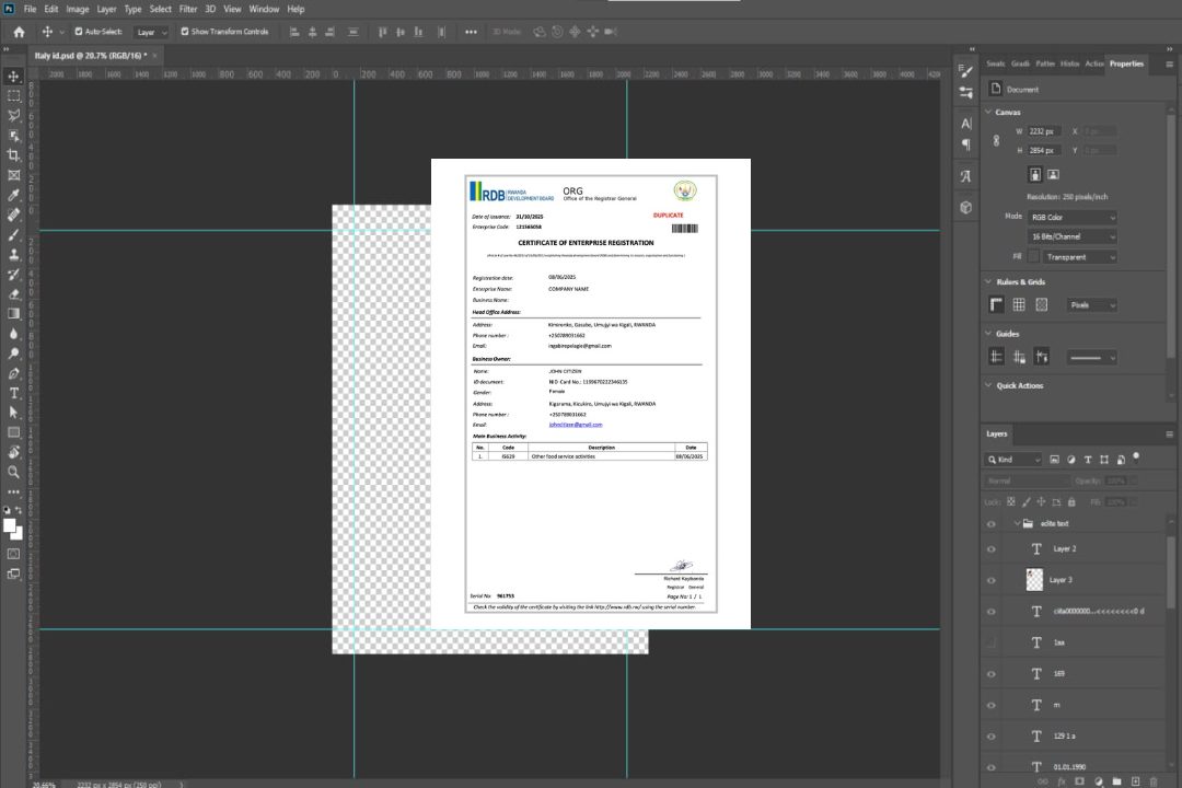 Modèle Word et PDF de certificat d'enregistrement d'entreprise au Rwanda, version 2 template Modèle Word et PDF de certificat d'enregistrement d'entreprise au Rwanda, version 2 template